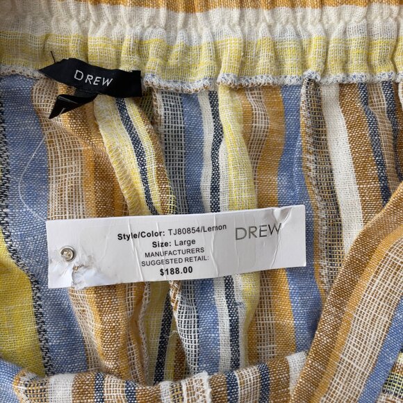 Drew Striped Linen-Blend Pants‎ Size L Wide Leg Bohemian Coastal Comfort Artsy - Picture 4 of 13